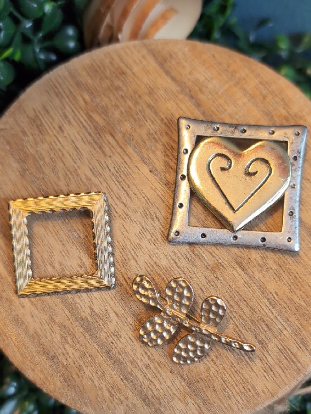 Style & Co. Gold and Silver Mixed Metal Brooch Set - Heart, Square, Leaf